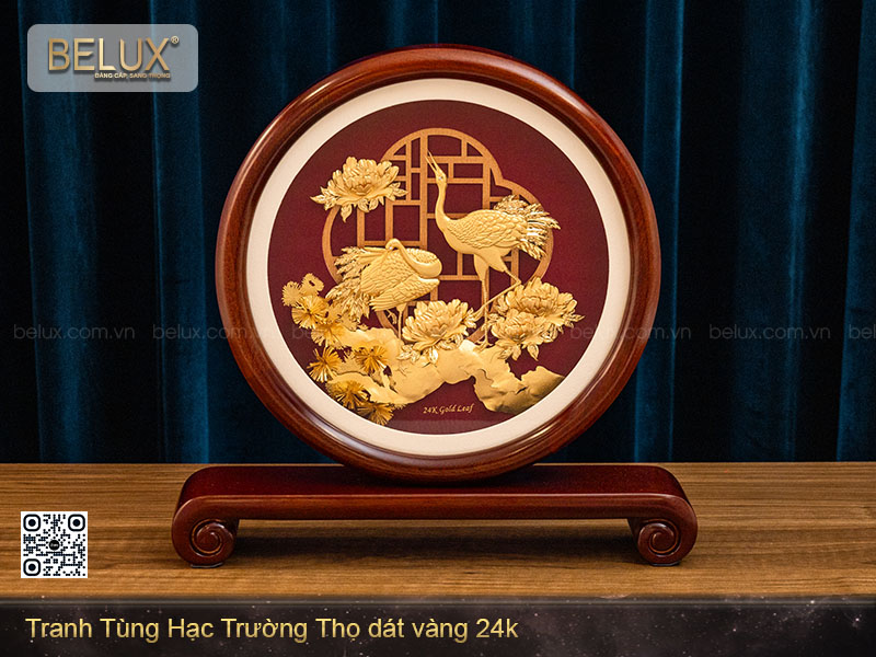 Tranh Tùng Hạc Trường Thọ&nbsp;Dát Vàng 24k D27